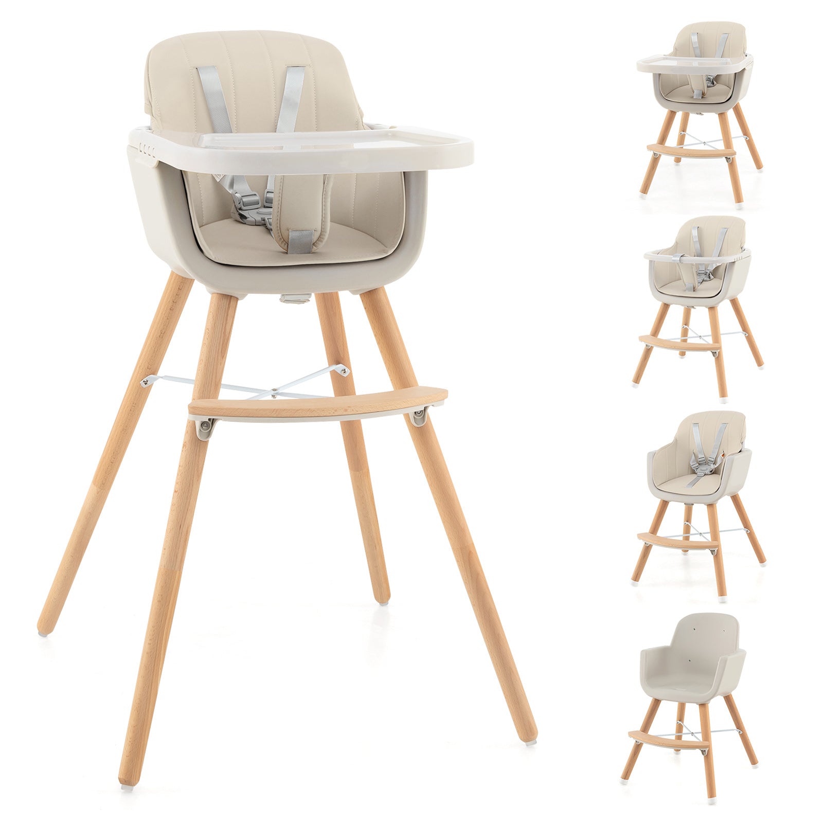 3-in-1 Convertible Wooden High Chair with Cushion, Beige High Chairs   at Gallery Canada