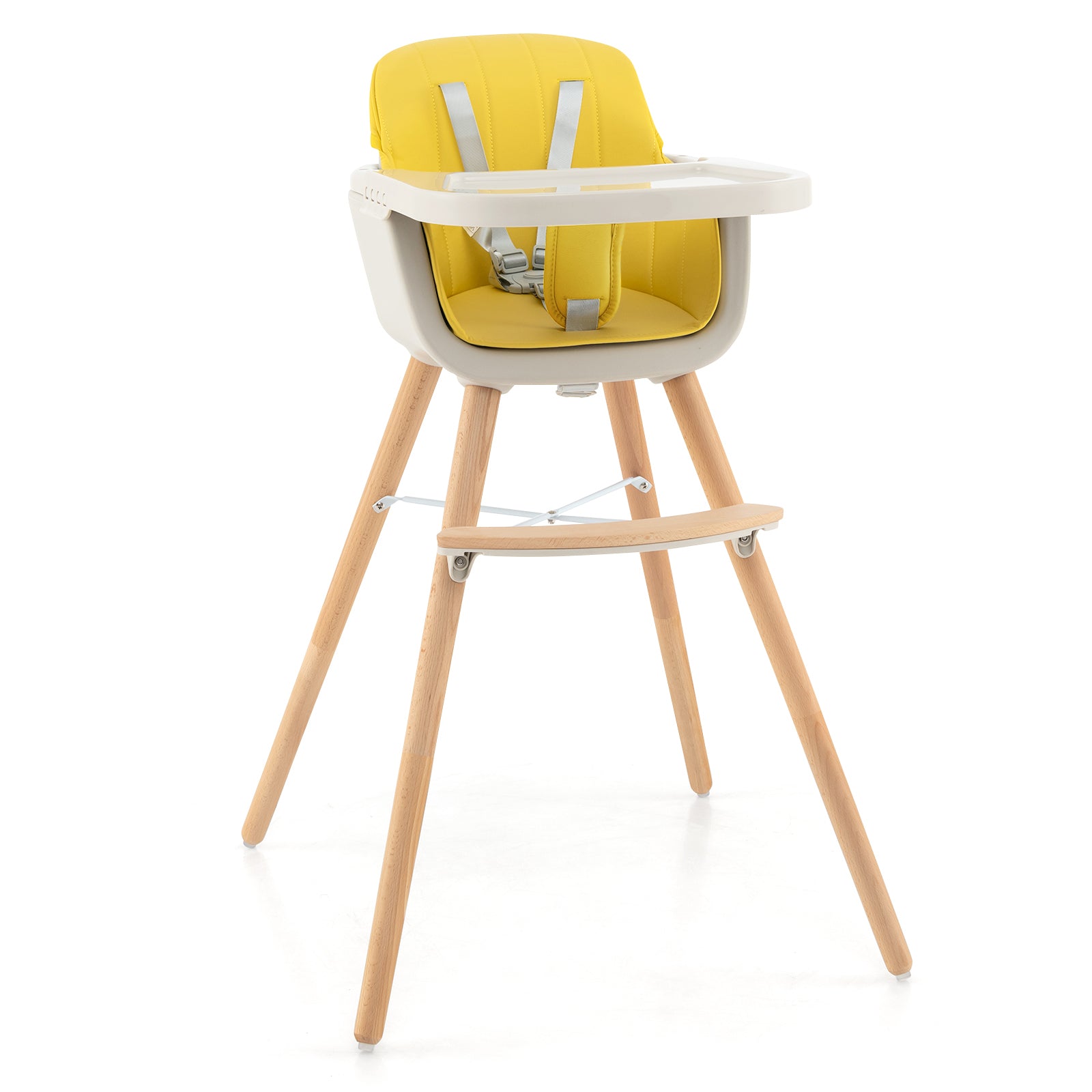 3-in-1 Convertible Wooden High Chair with Cushion, Yellow High Chairs Yellow  at Gallery Canada