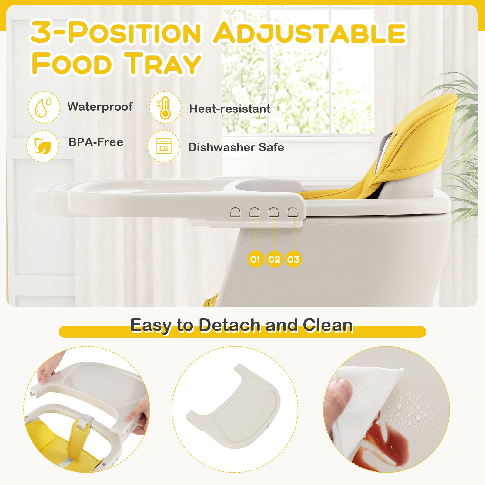 3-in-1 Convertible Wooden High Chair with Cushion, Yellow High Chairs   at Gallery Canada