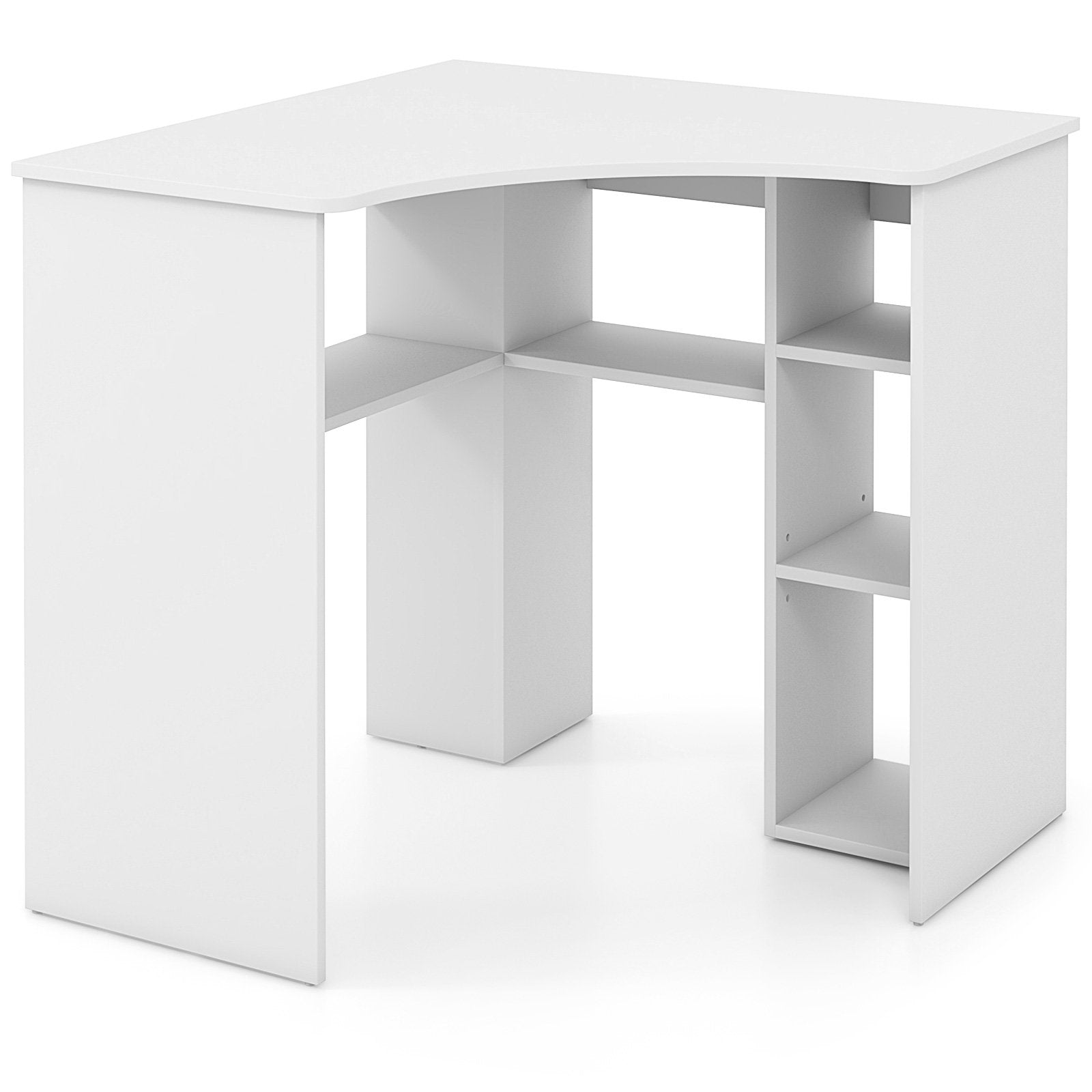 Corner Computer Desk Triangle Home Office Desk with Adjustable Shelf and Arc-Shaped Profile, White Computer Desks White at Gallery Canada