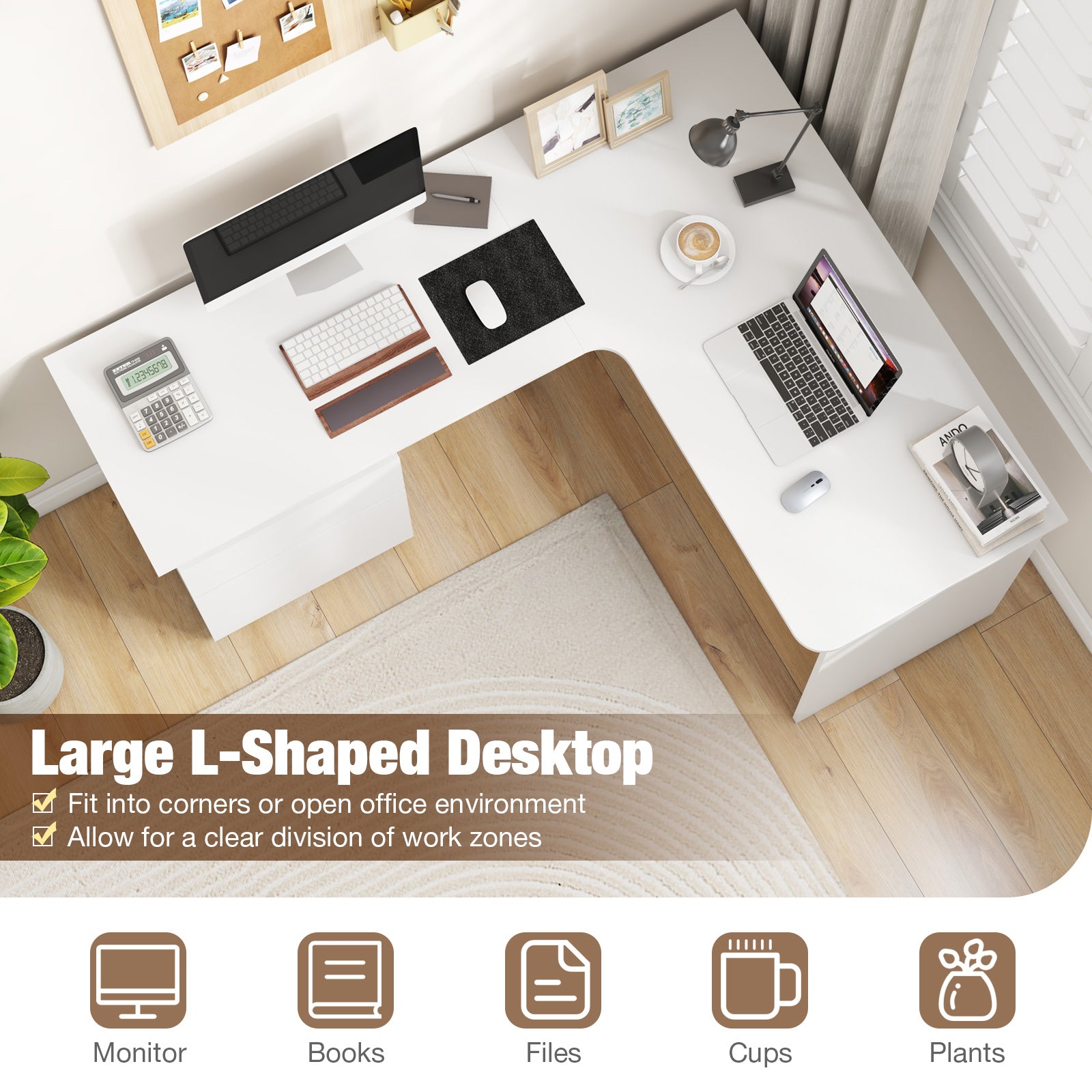 L-Shaped Computer Desk with Letter File Drawer, White L-Shaped Desks at Gallery Canada