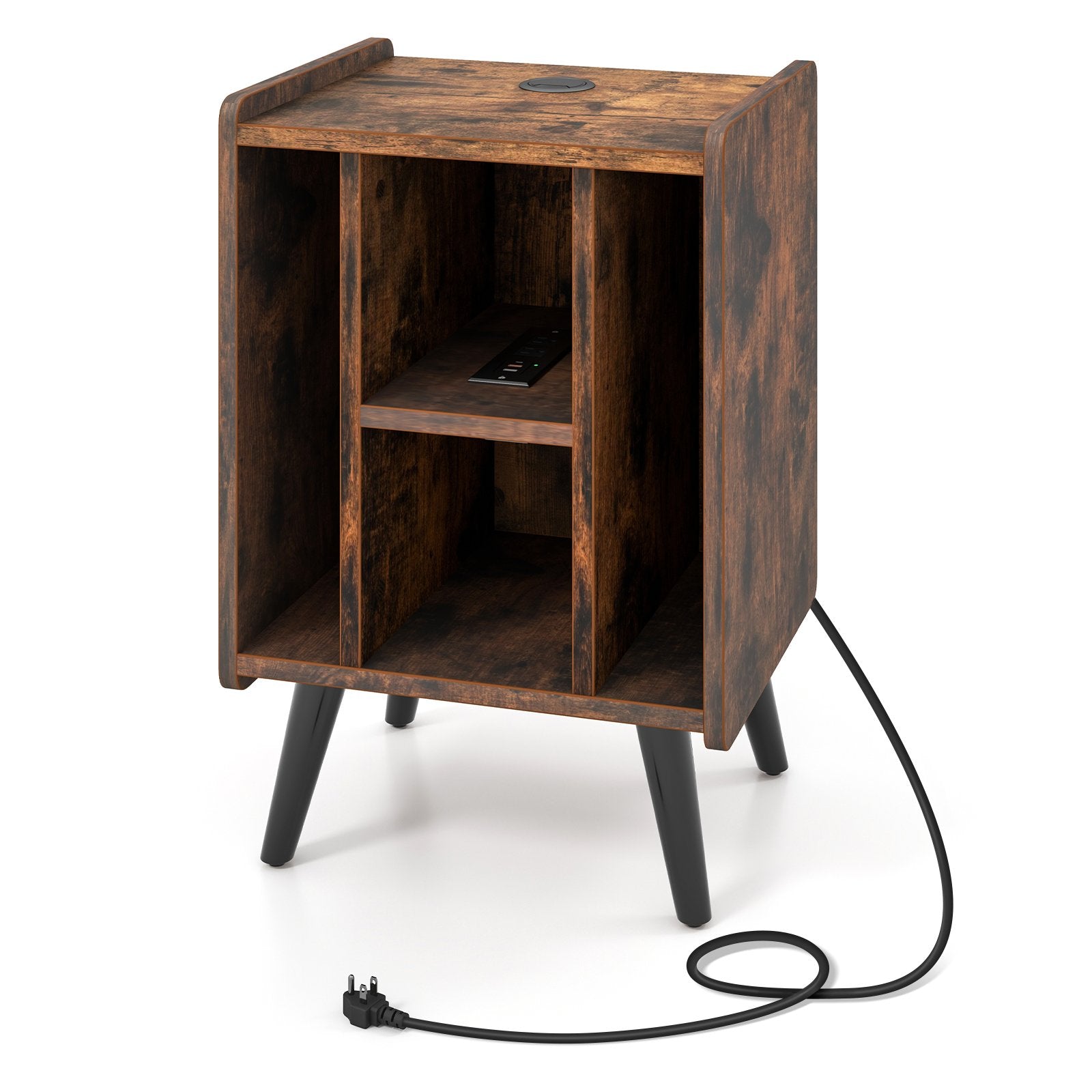 Vinyl Record Storage Turntable Stand with 4 Open Shelves, Brown File Cabinets   at Gallery Canada