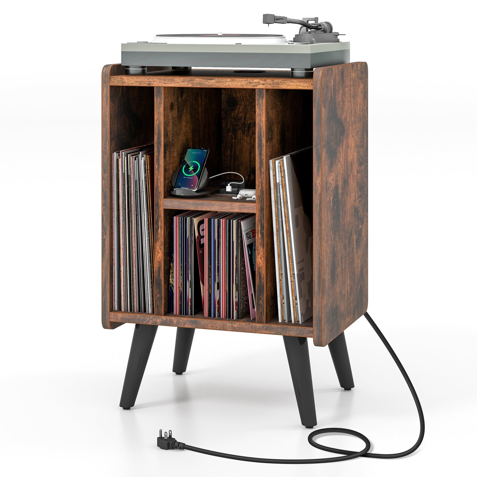 Vinyl Record Storage Turntable Stand with 4 Open Shelves, Brown File Cabinets   at Gallery Canada