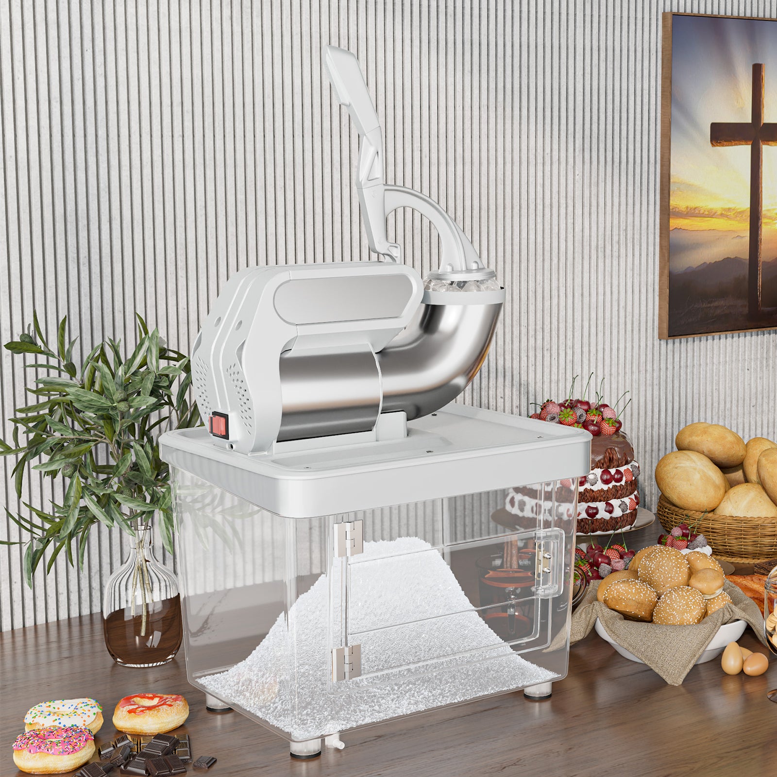 300W Commercial Ice Crusher with Dual Blades and Safety Switch, Gray Ice Crushers & Shavers at Gallery Canada