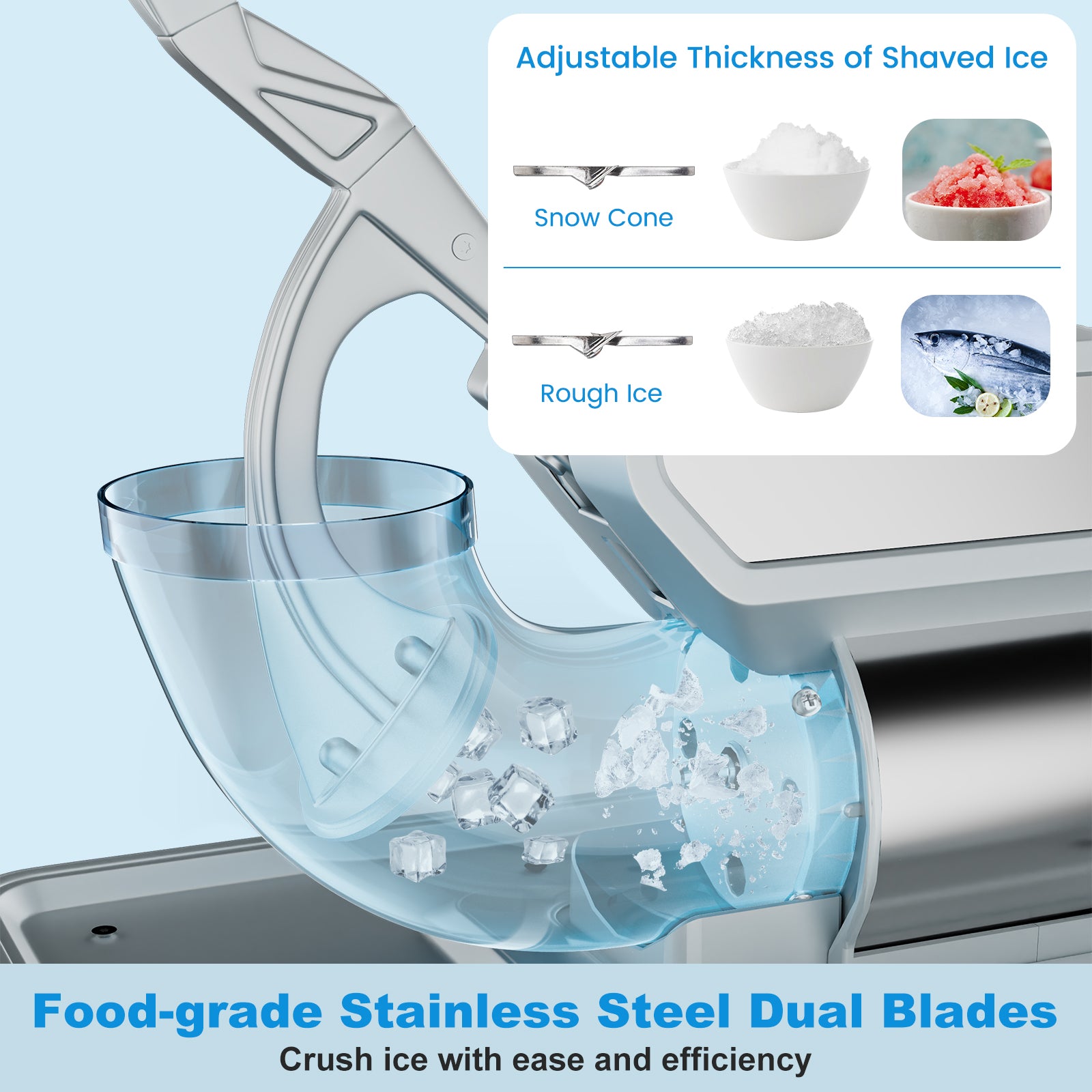 300W Commercial Ice Crusher with Dual Blades and Safety Switch, Gray Ice Crushers & Shavers at Gallery Canada