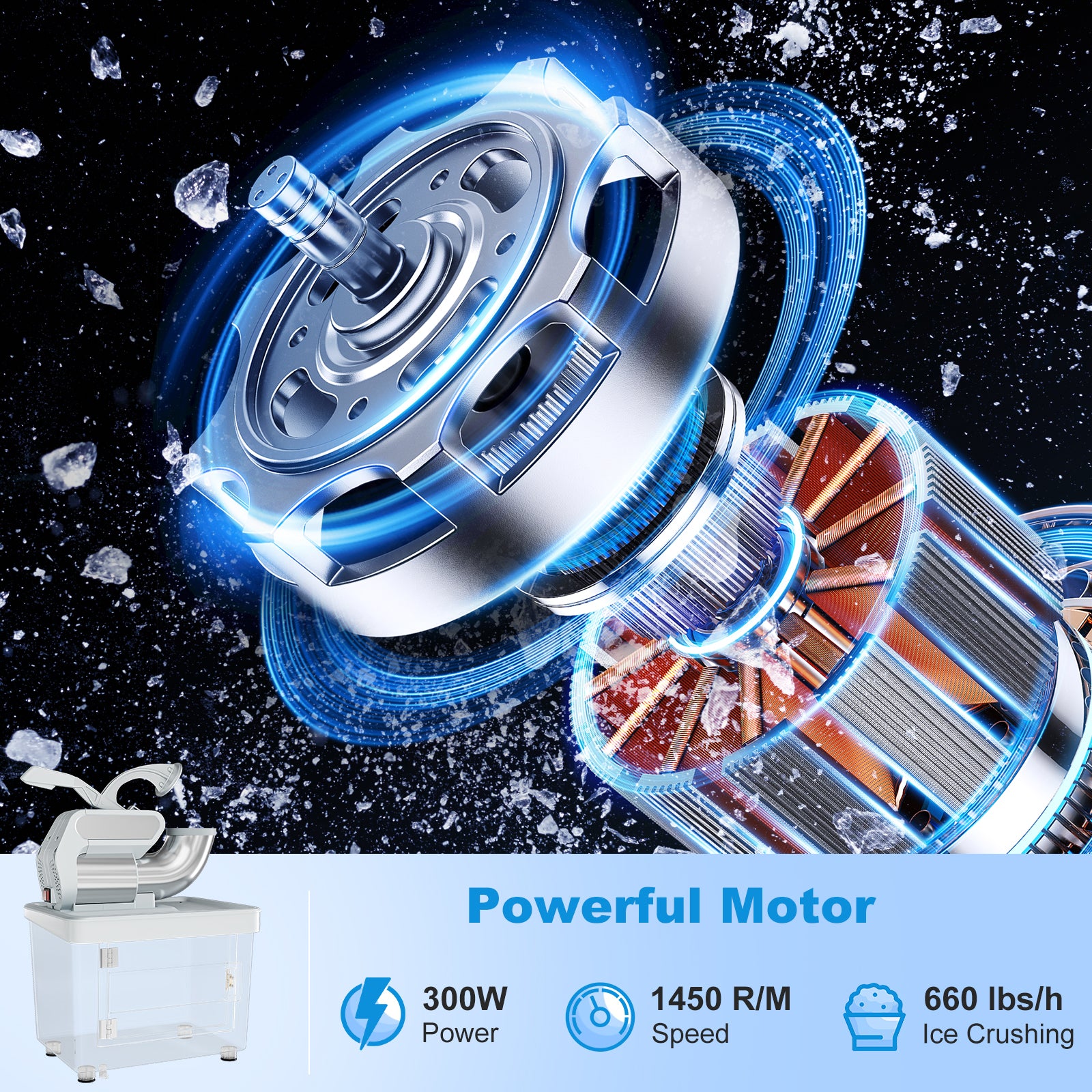 300W Commercial Ice Crusher with Dual Blades and Safety Switch, Gray Ice Crushers & Shavers at Gallery Canada