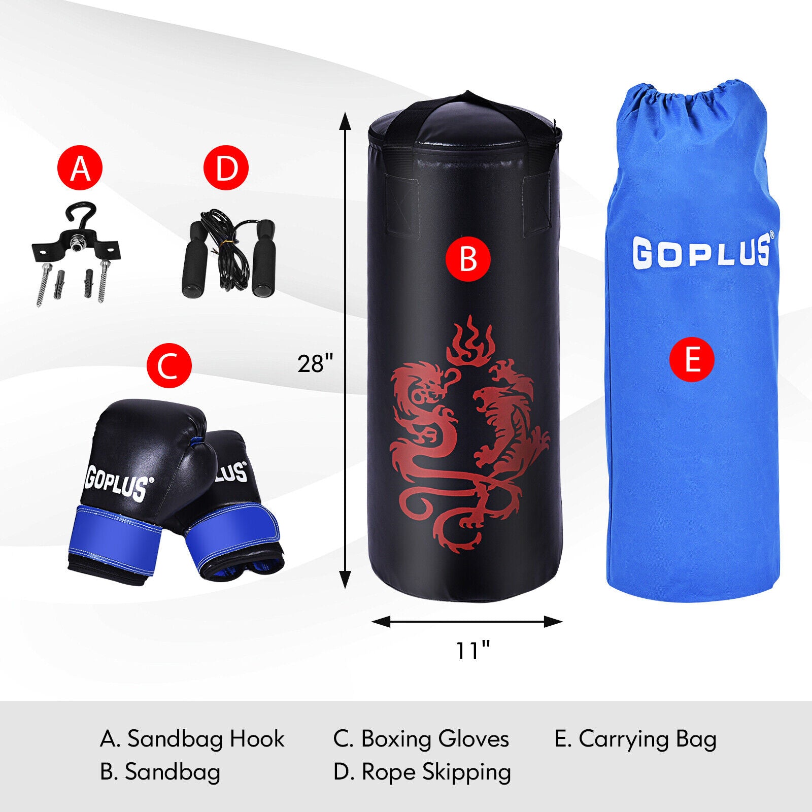 5 Pieces 40Lbs Filled Punching Boxing Set with Jump Rope and Gloves, Black Boxing & Martial Arts at Gallery Canada