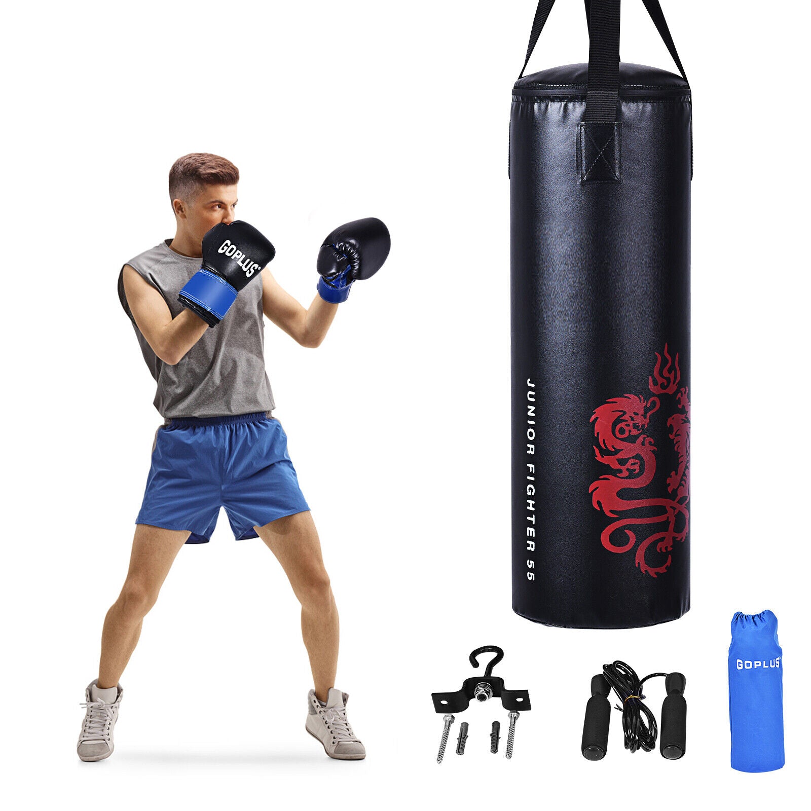 5 Pieces 40Lbs Filled Punching Boxing Set with Jump Rope and Gloves, Black Boxing & Martial Arts at Gallery Canada