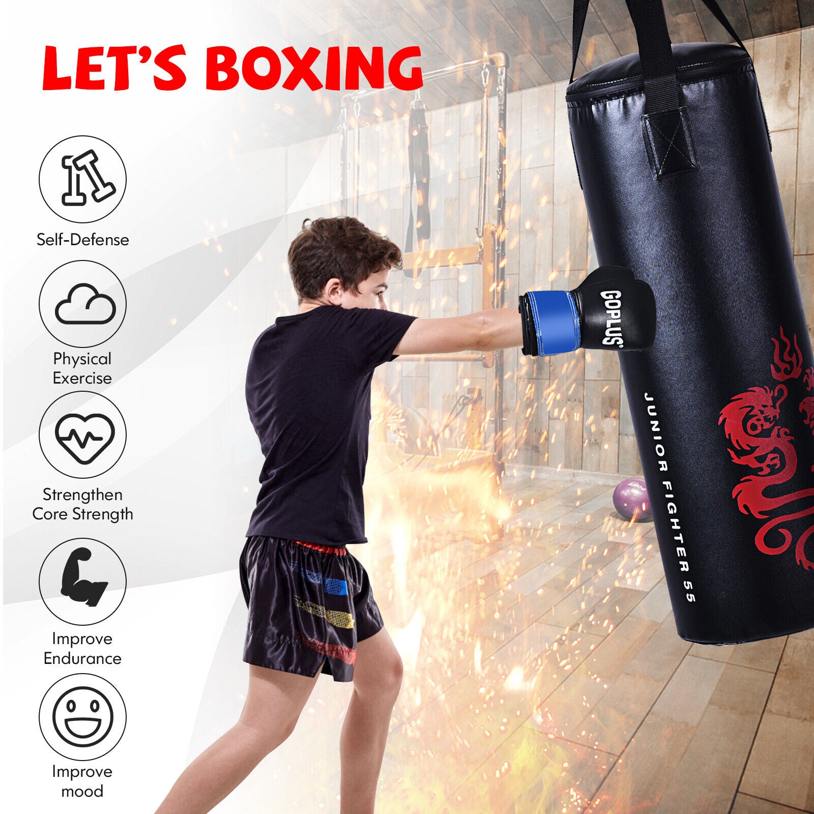 5 Pieces 40Lbs Filled Punching Boxing Set with Jump Rope and Gloves, Black Boxing & Martial Arts at Gallery Canada