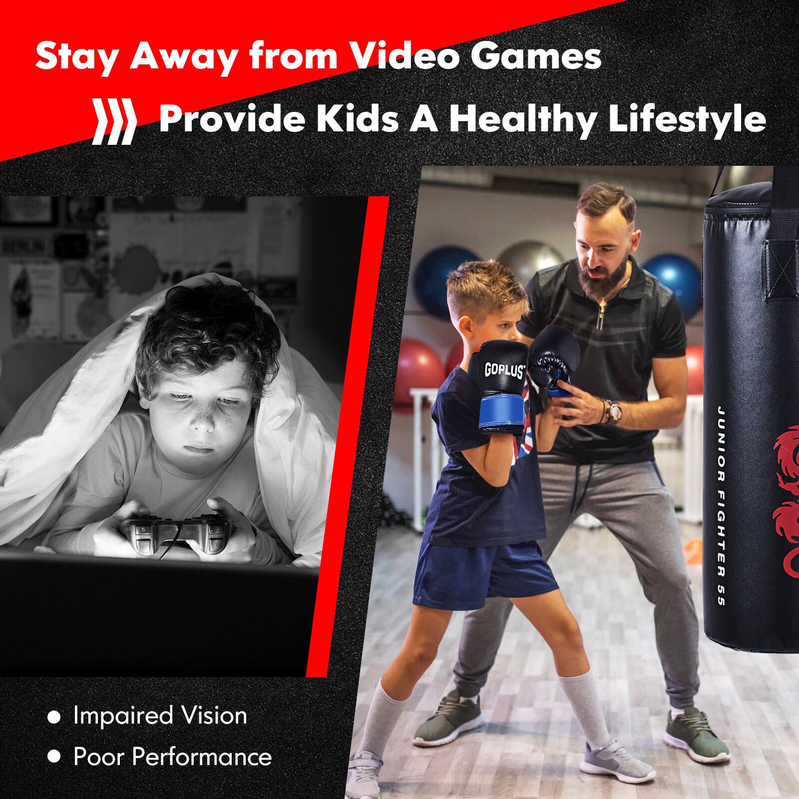 5 Pieces 40Lbs Filled Punching Boxing Set with Jump Rope and Gloves, Black Boxing & Martial Arts at Gallery Canada