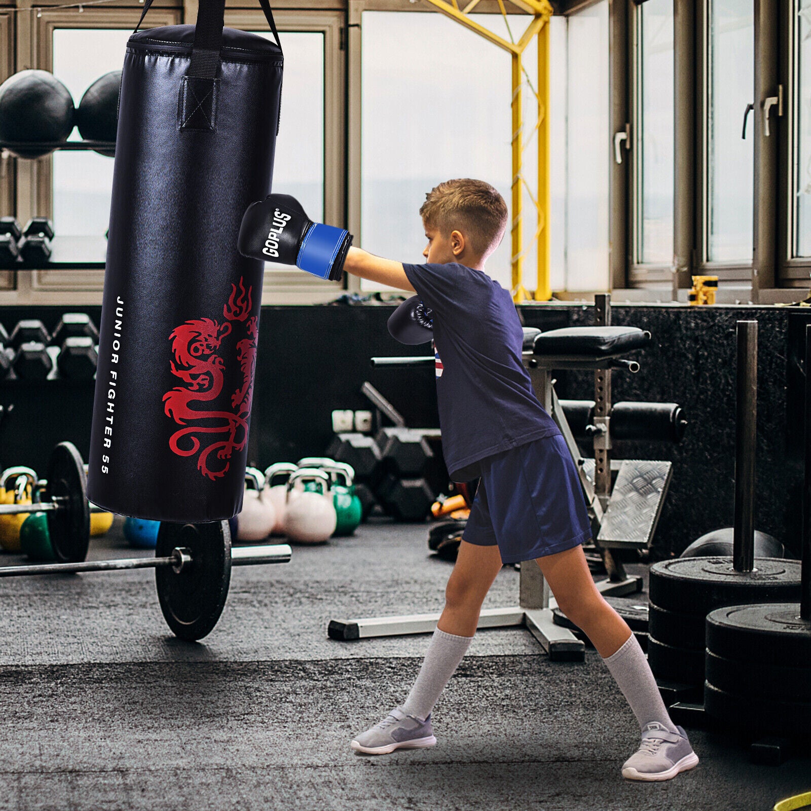 5 Pieces 40Lbs Filled Punching Boxing Set with Jump Rope and Gloves, Black Boxing & Martial Arts at Gallery Canada
