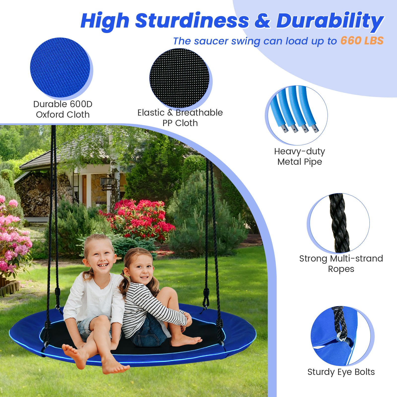 40 Inches Saucer Tree Swing for Kids and Adults, Navy Swing & Playsets at Gallery Canada