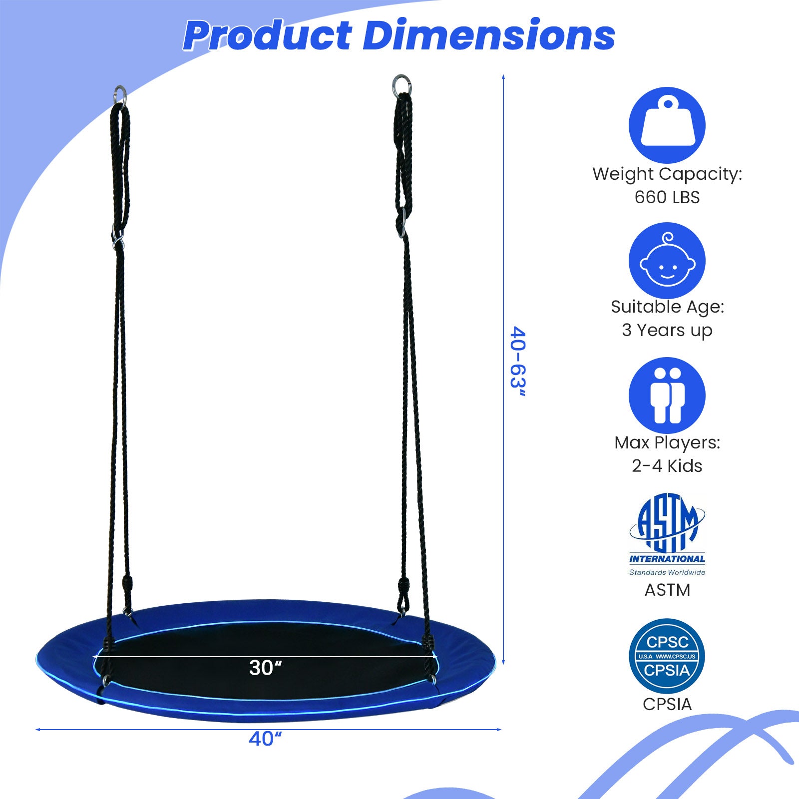 40 Inches Saucer Tree Swing for Kids and Adults, Navy Swing & Playsets at Gallery Canada