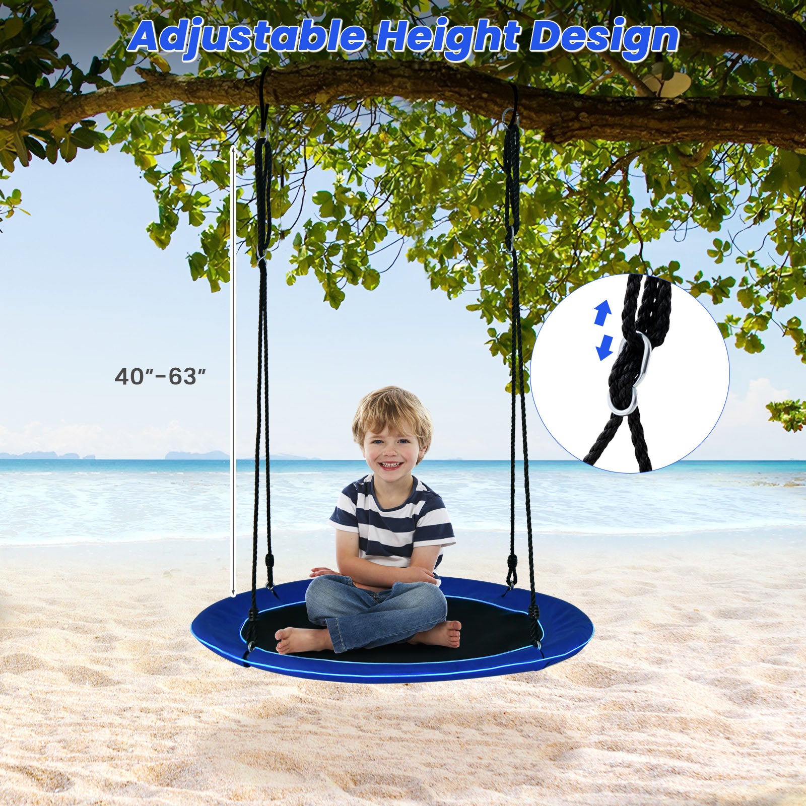 40 Inches Saucer Tree Swing for Kids and Adults, Navy Swing & Playsets at Gallery Canada