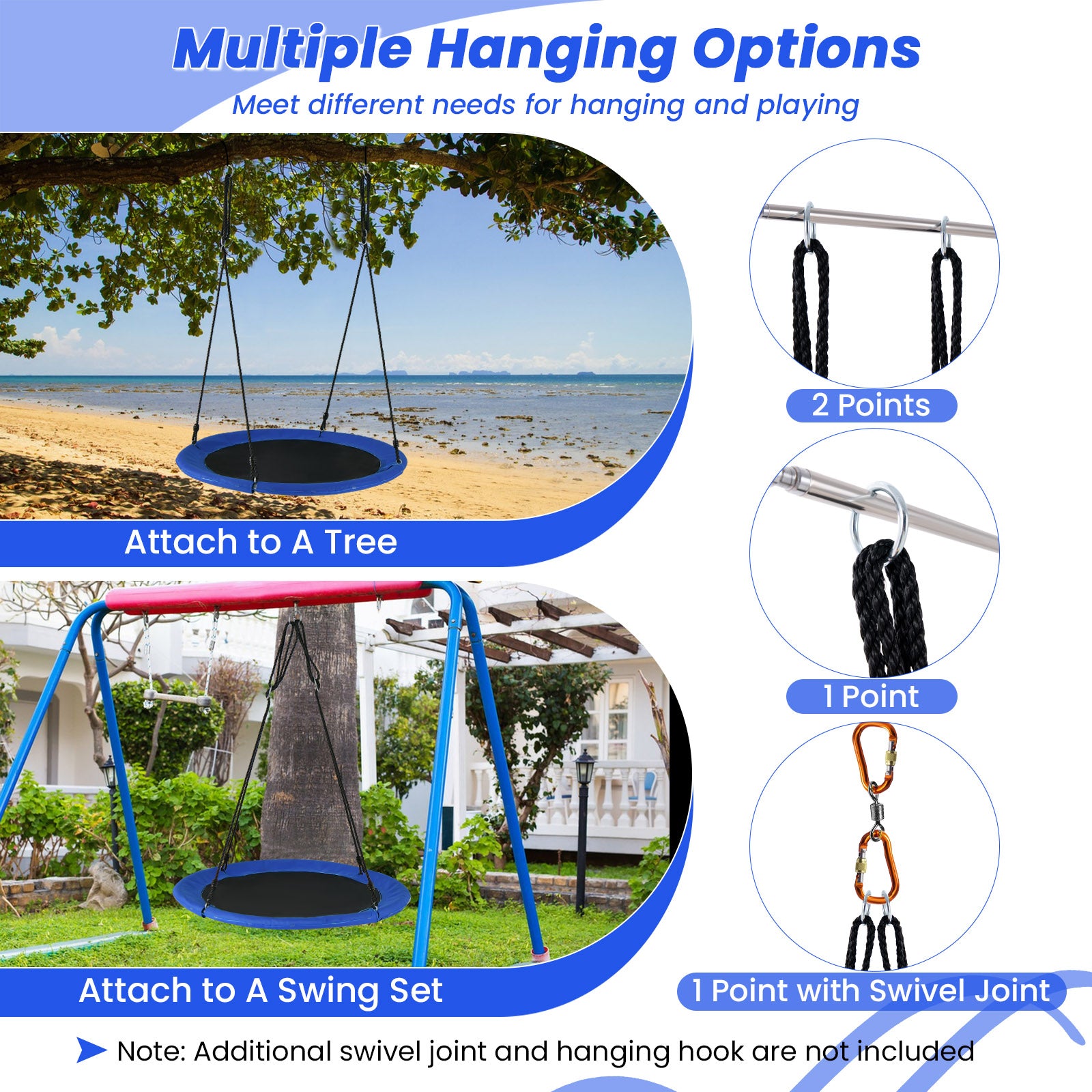 40 Inches Saucer Tree Swing for Kids and Adults, Navy Swing & Playsets at Gallery Canada