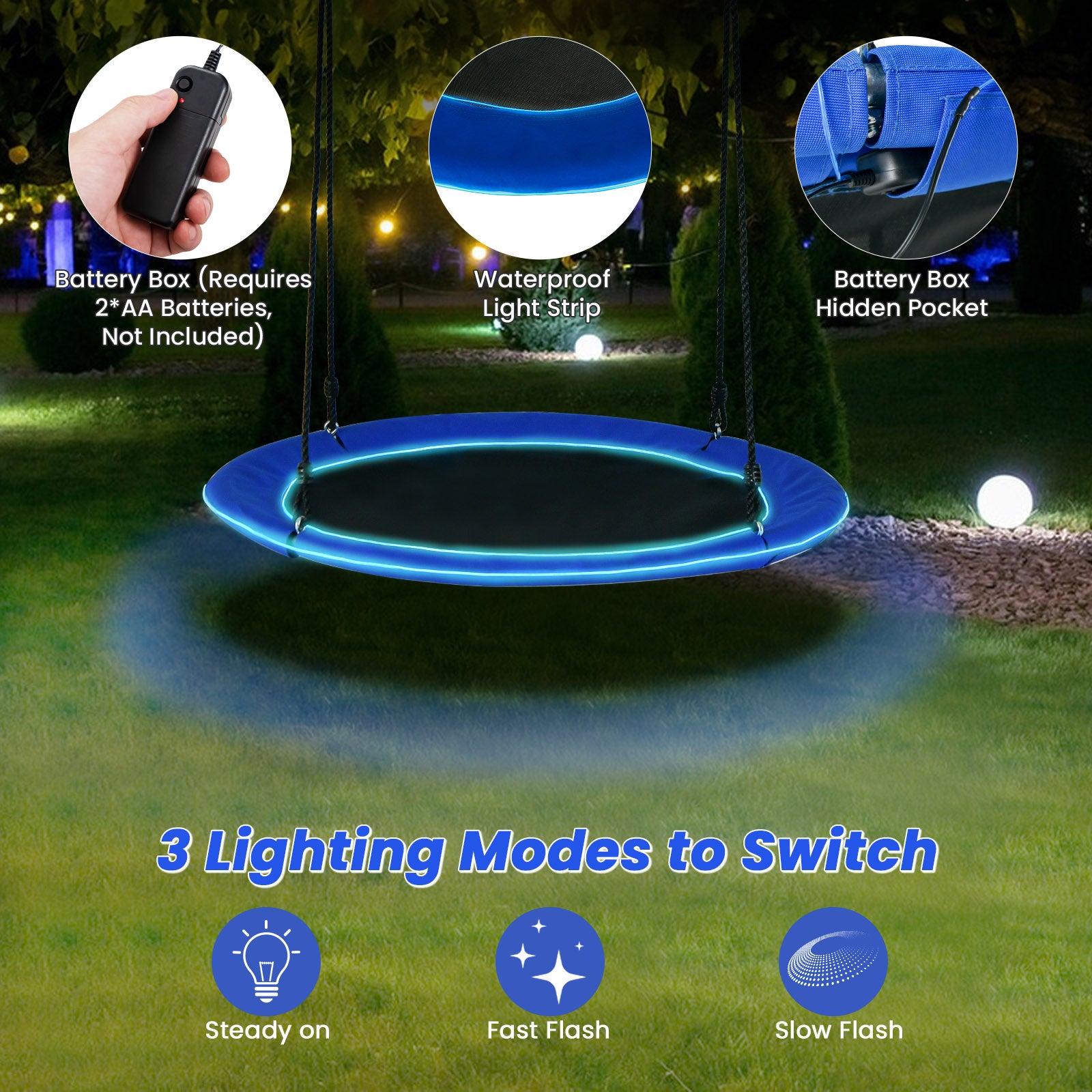 40 Inches Saucer Tree Swing for Kids and Adults, Navy Swing & Playsets at Gallery Canada