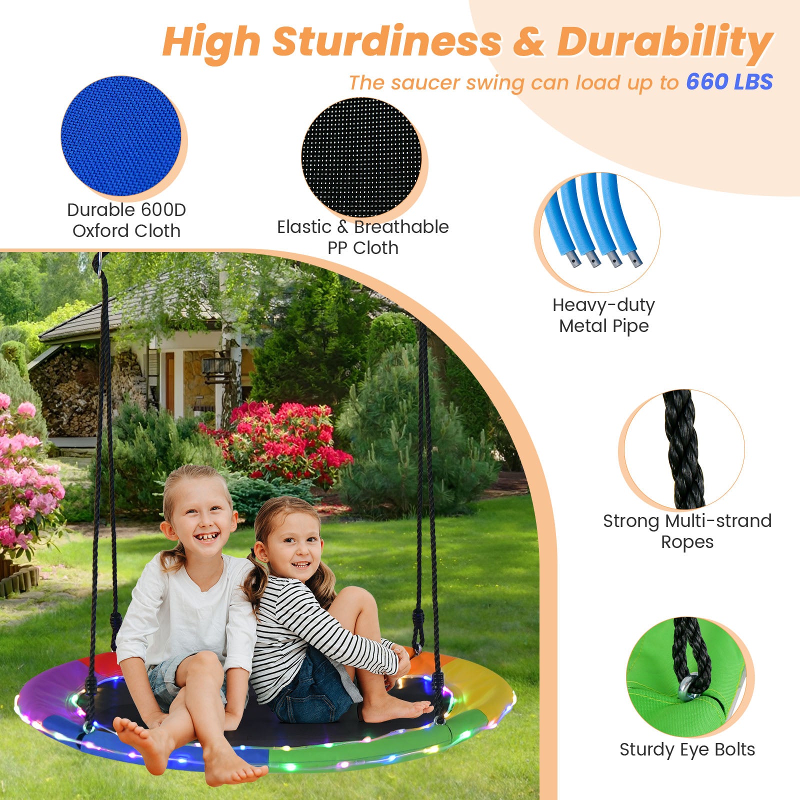 40 Inches Saucer Tree Swing for Kids and Adults, Multicolor Swing & Playsets at Gallery Canada