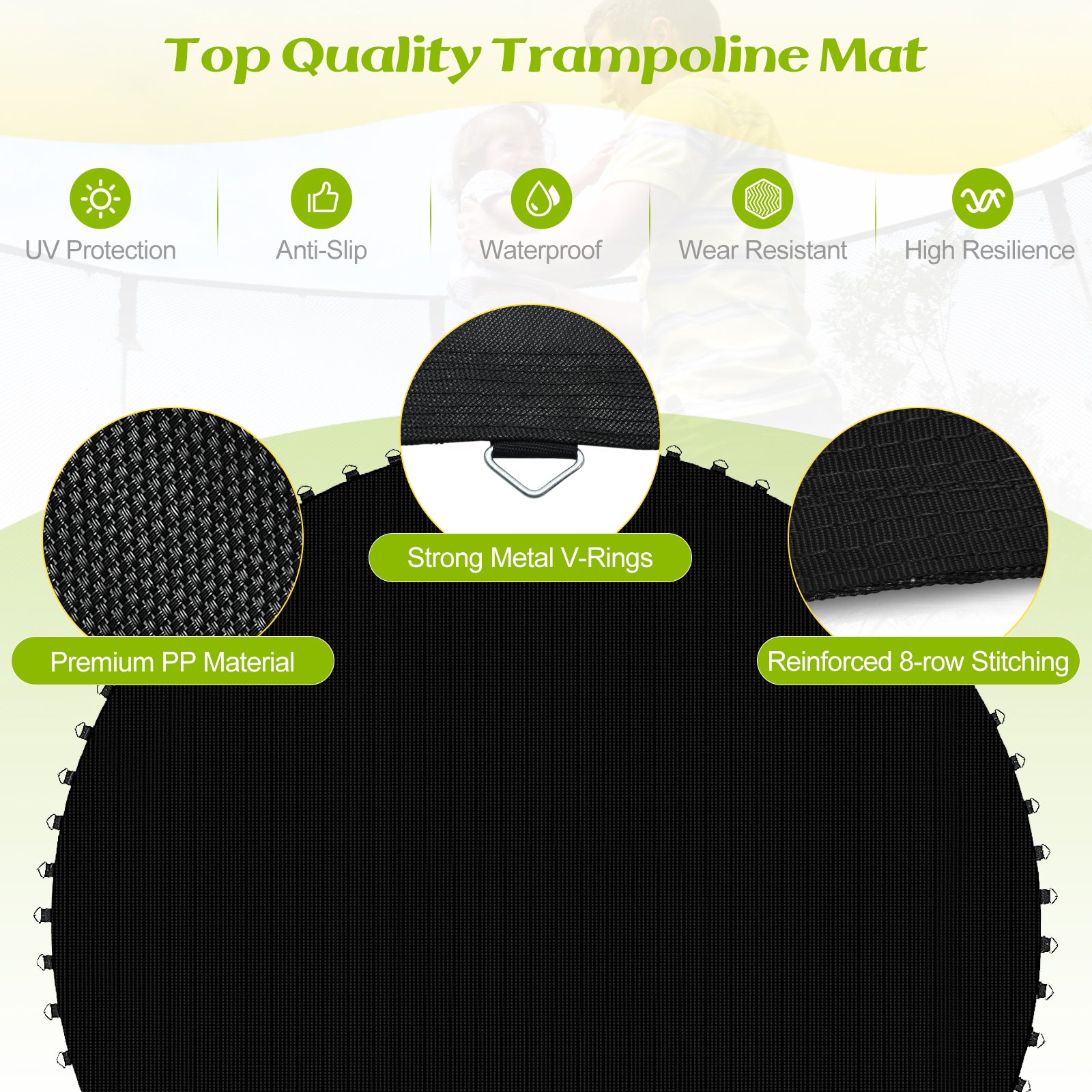 High-Elastic PP Replacement Jumping Mat-8 ft, Black Trampoline Accessories at Gallery Canada