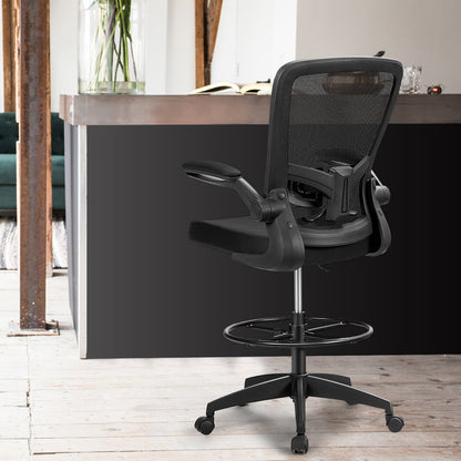 Height Adjustable Drafting Chair with Flip Up Arms, Black Mesh Chairs   at Gallery Canada