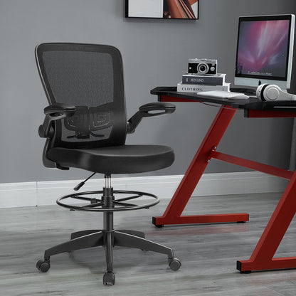 Height Adjustable Drafting Chair with Flip Up Arms, Black Mesh Chairs   at Gallery Canada