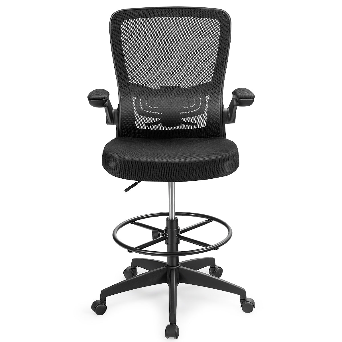 Height Adjustable Drafting Chair with Flip Up Arms, Black Mesh Chairs   at Gallery Canada