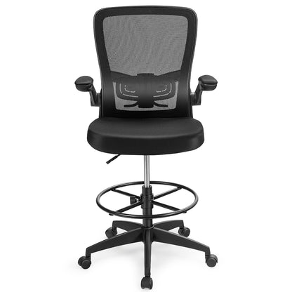 Height Adjustable Drafting Chair with Flip Up Arms, Black Mesh Chairs   at Gallery Canada