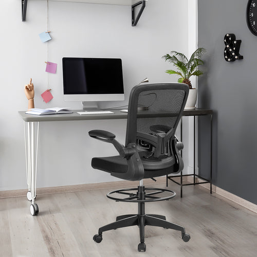 Height Adjustable Drafting Chair with Flip Up Arms, Black