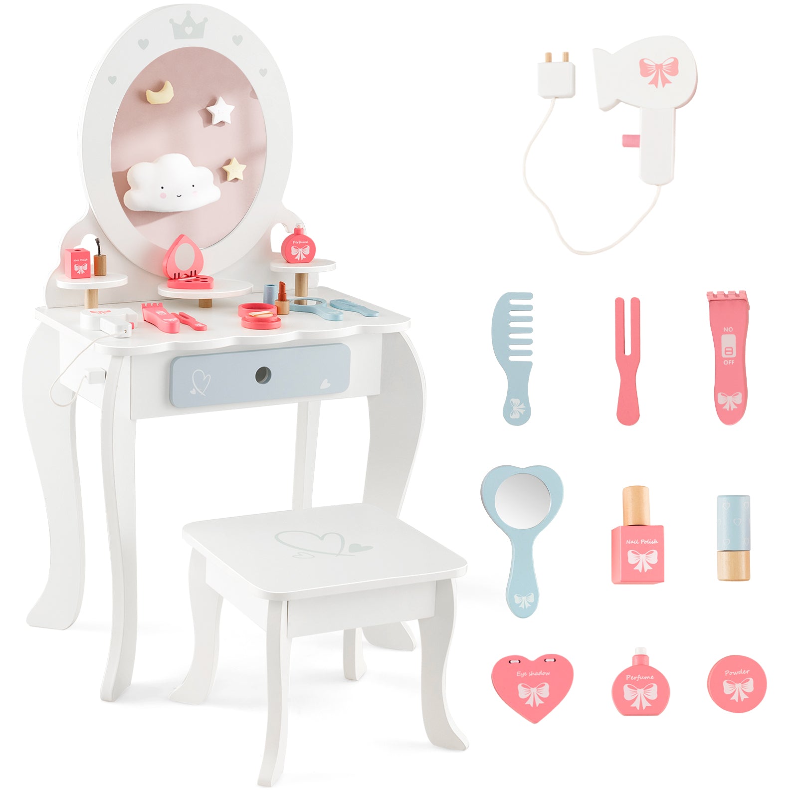 Kids 2-in-1 Princess Makeup Table and Chair Set with Removable Mirror, White Kids Vanities at Gallery Canada