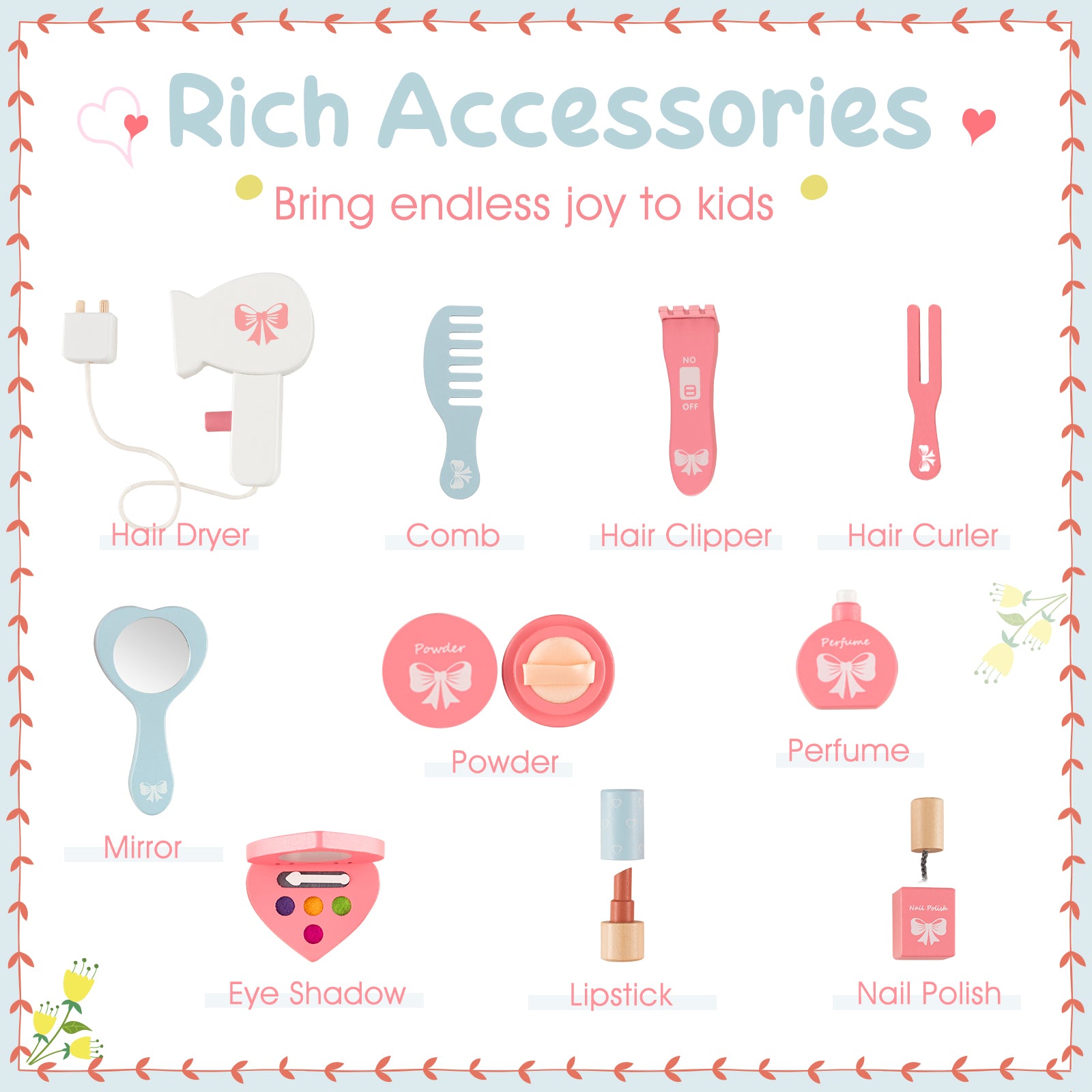 Kids 2-in-1 Princess Makeup Table and Chair Set with Removable Mirror, White Kids Vanities at Gallery Canada
