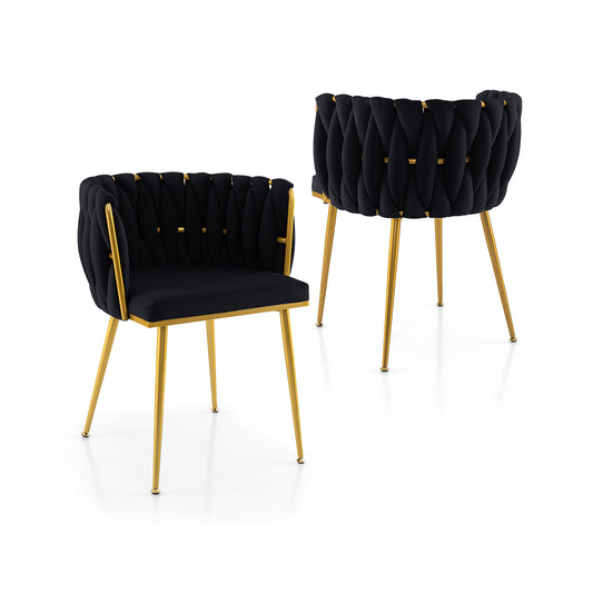 Set of 2 Upholstered Dining Chair w/ Curved Backrest and Metal Tubes, Black Dining Chairs Black  at Gallery Canada