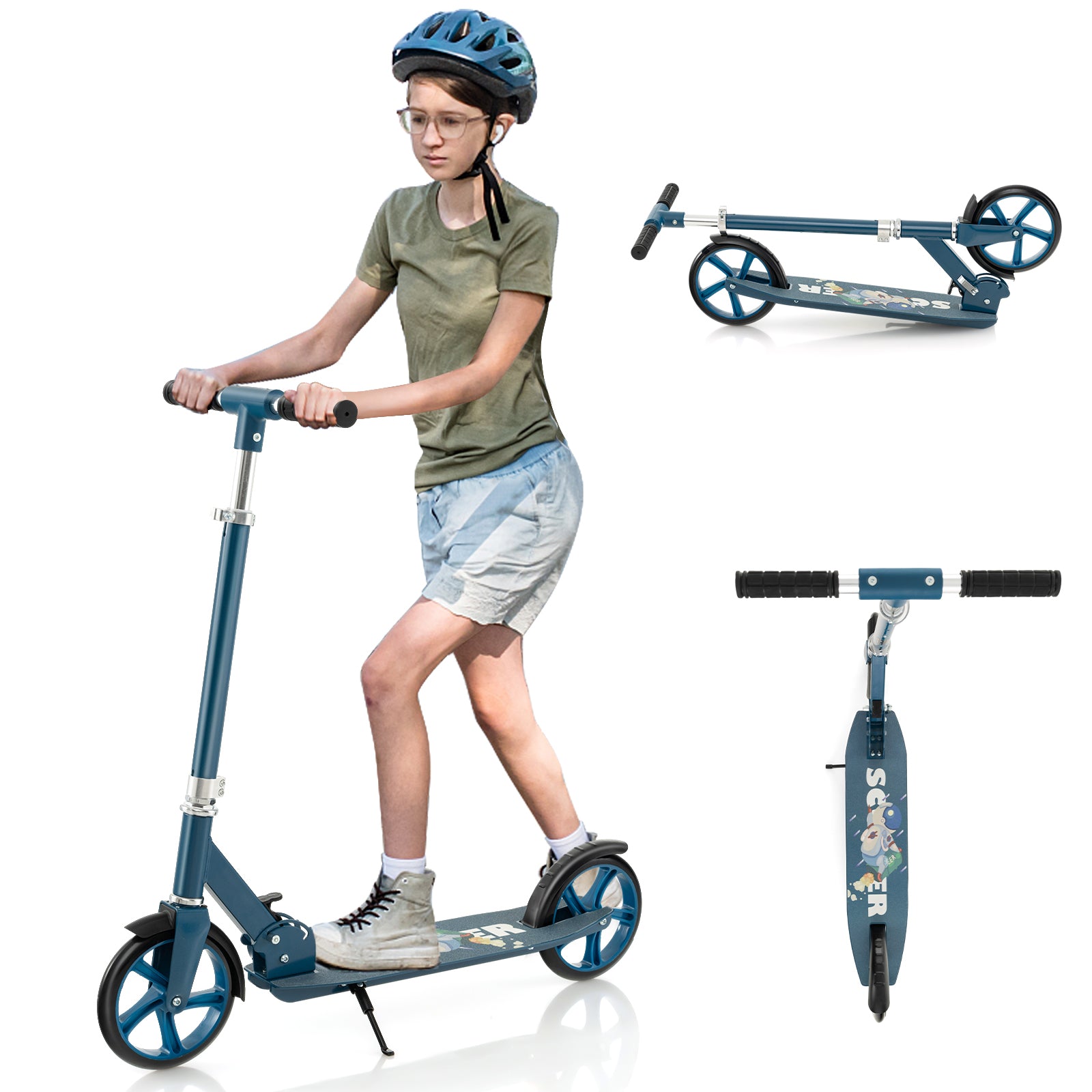 Folding Aluminum Alloy Scooter with 3 Adjustable Heights, Blue Scooters at Gallery Canada