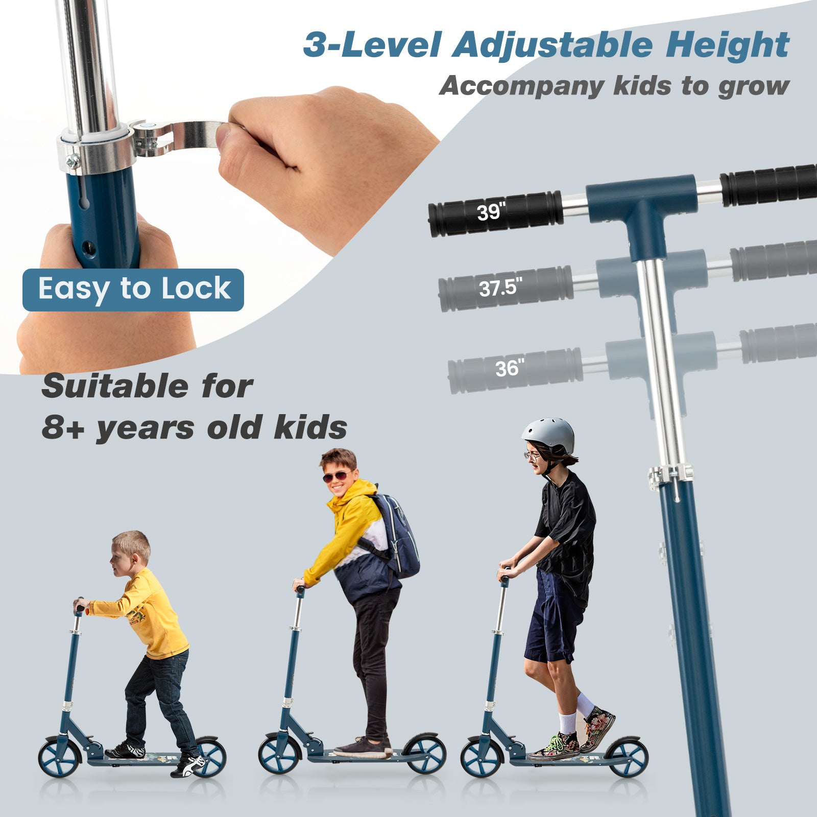 Folding Aluminum Alloy Scooter with 3 Adjustable Heights, Blue Scooters at Gallery Canada