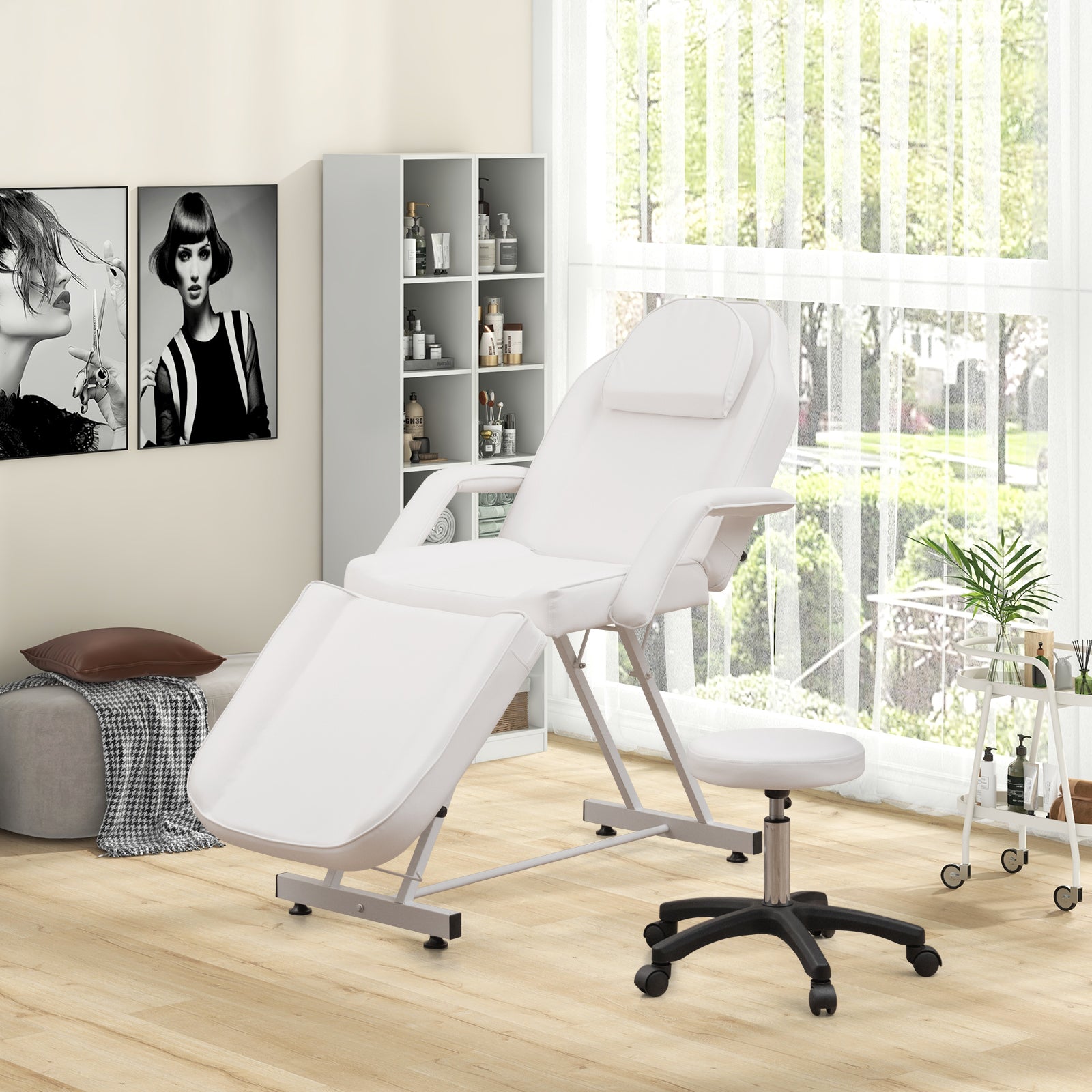 73 Inch Facial Chair Set with Removable Headrest Detachable Armrests and Towel Rack, White Spa & Salon at Gallery Canada