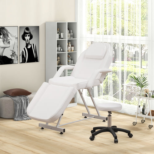 73 Inch Facial Chair Set with Removable Headrest Detachable Armrests and Towel Rack, White