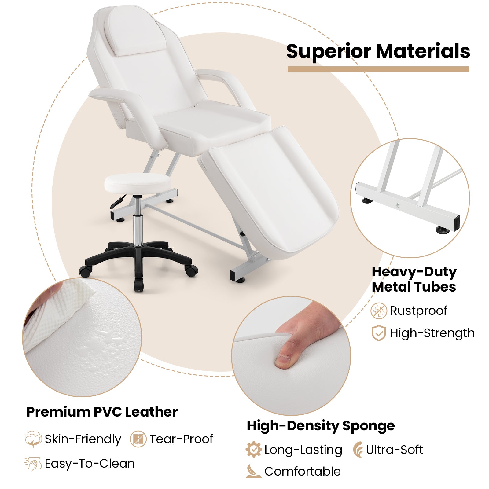 73 Inch Facial Chair Set with Removable Headrest Detachable Armrests and Towel Rack, White Spa & Salon at Gallery Canada