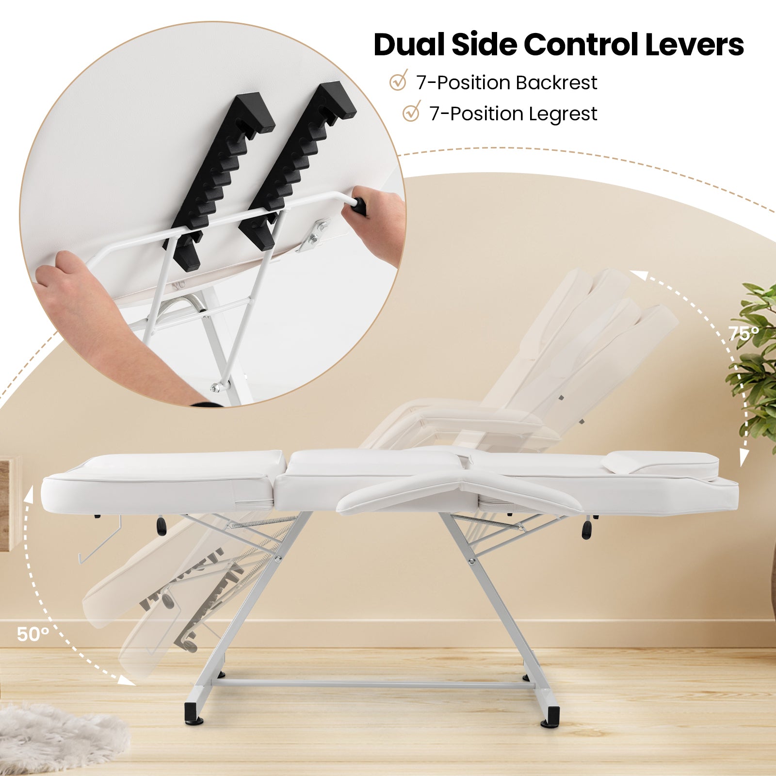 73 Inch Facial Chair Set with Removable Headrest Detachable Armrests and Towel Rack, White Spa & Salon at Gallery Canada