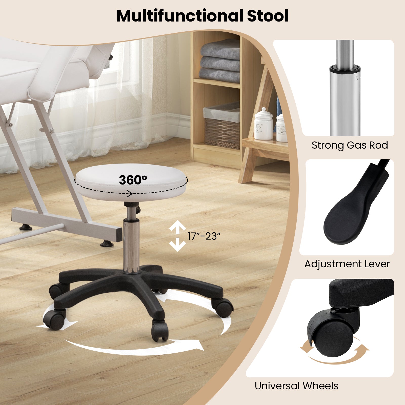 73 Inch Facial Chair Set with Removable Headrest Detachable Armrests and Towel Rack, White Spa & Salon at Gallery Canada