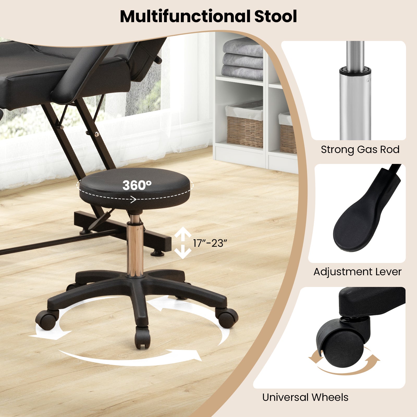 73 Inch Facial Chair Set with Removable Headrest Detachable Armrests and Towel Rack, Black Spa & Salon at Gallery Canada