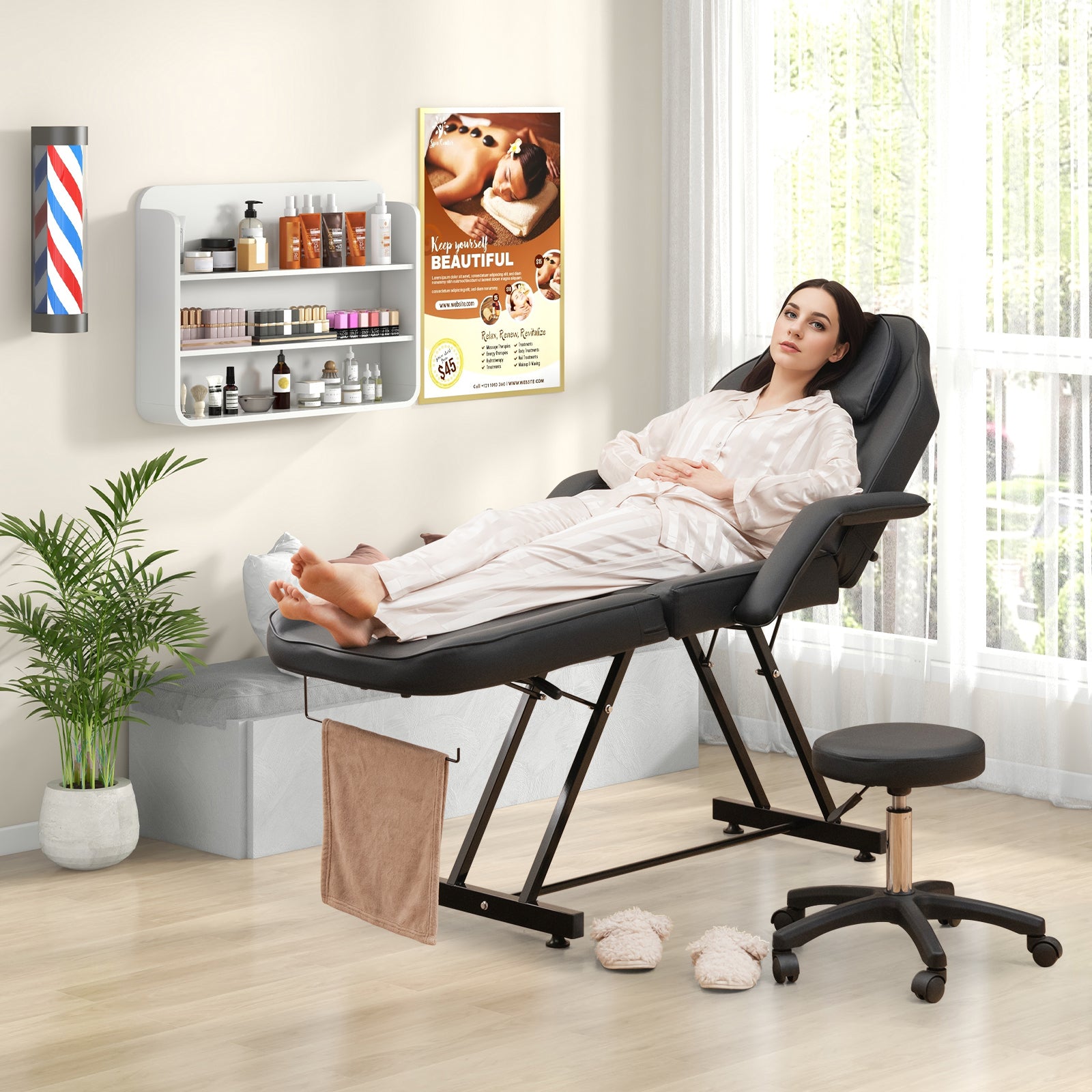 73 Inch Facial Chair Set with Removable Headrest Detachable Armrests and Towel Rack, Black Spa & Salon at Gallery Canada