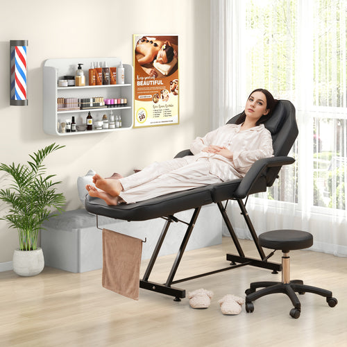73 Inch Facial Chair Set with Removable Headrest Detachable Armrests and Towel Rack, Black