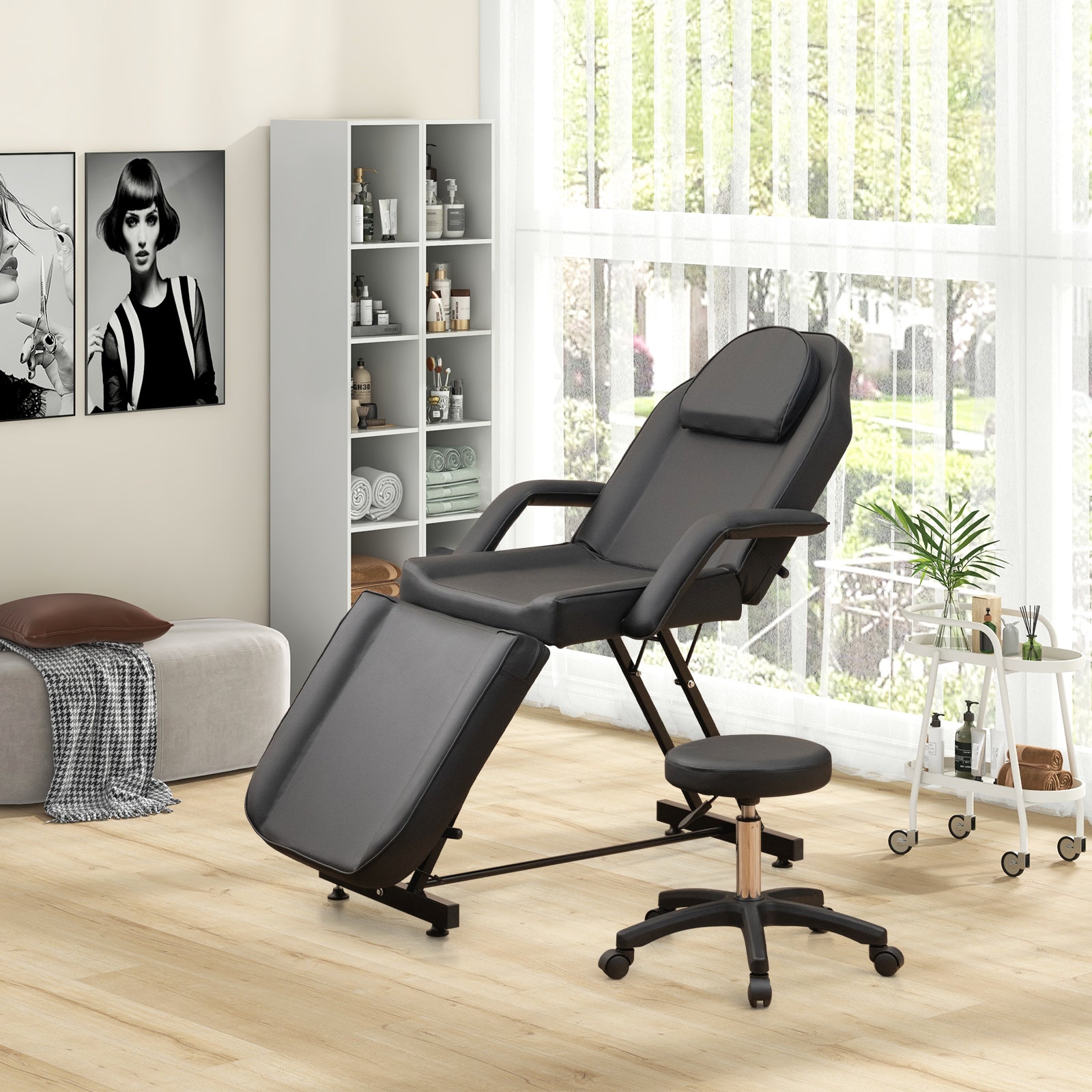 73 Inch Facial Chair Set with Removable Headrest Detachable Armrests and Towel Rack, Black Spa & Salon at Gallery Canada