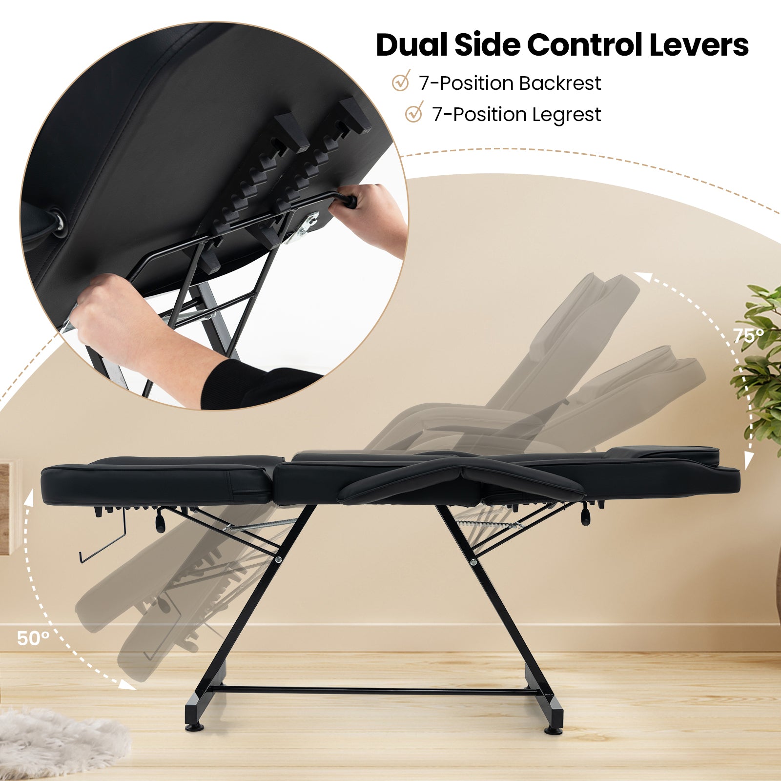 73 Inch Facial Chair Set with Removable Headrest Detachable Armrests and Towel Rack, Black Spa & Salon at Gallery Canada