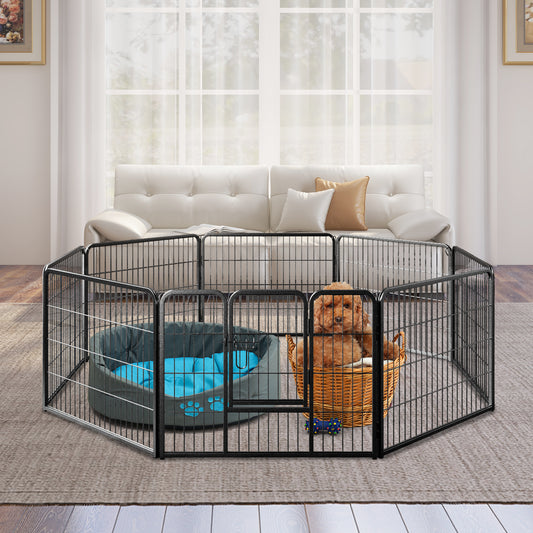 8 Panel 24 Inch Height Pet Fence Indoor Outdoor-24 inch, Black Pet Gate Black  at Gallery Canada