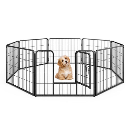 8 Panel 24 Inch Height Pet Fence Indoor Outdoor-24 inch, Black Pet Gate Black  at Gallery Canada