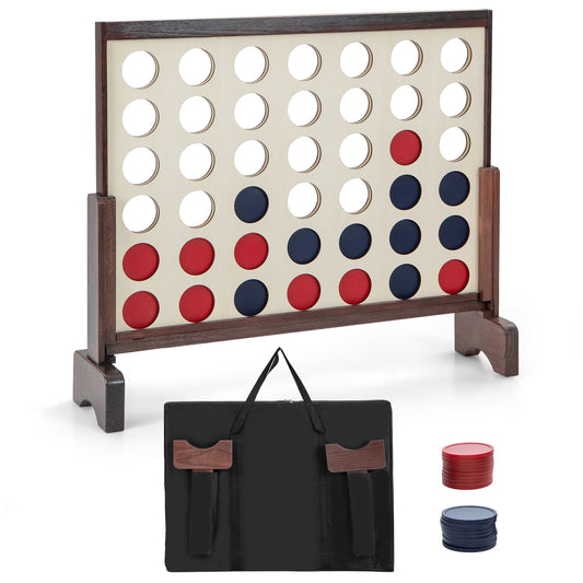 Wooden4-in-a-row Game Set with 42 PCS Chips and 600D Oxford Fabric Carrying Bag, Brown - Gallery Canada