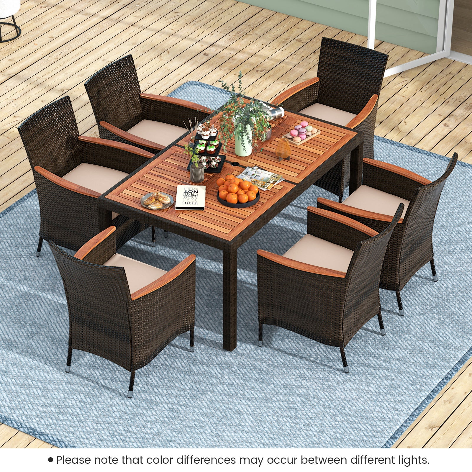 7 Pieces Garden Dining Patio Rattan Set with Cushions for Backyard, Brown Patio Dining Sets   at Gallery Canada