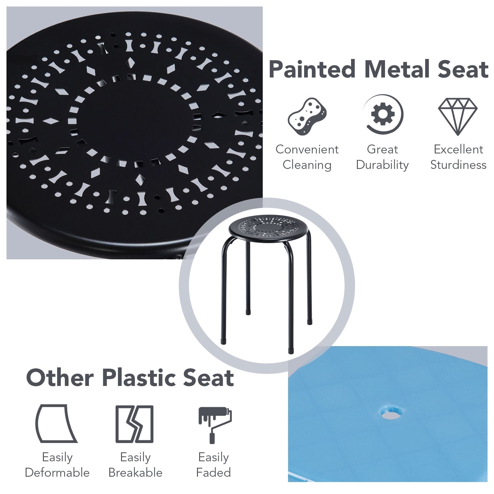 Set of 6 Stackable Multifunctional Daisy Design Backless Round Metal Stool Set, Black Dining Chairs at Gallery Canada