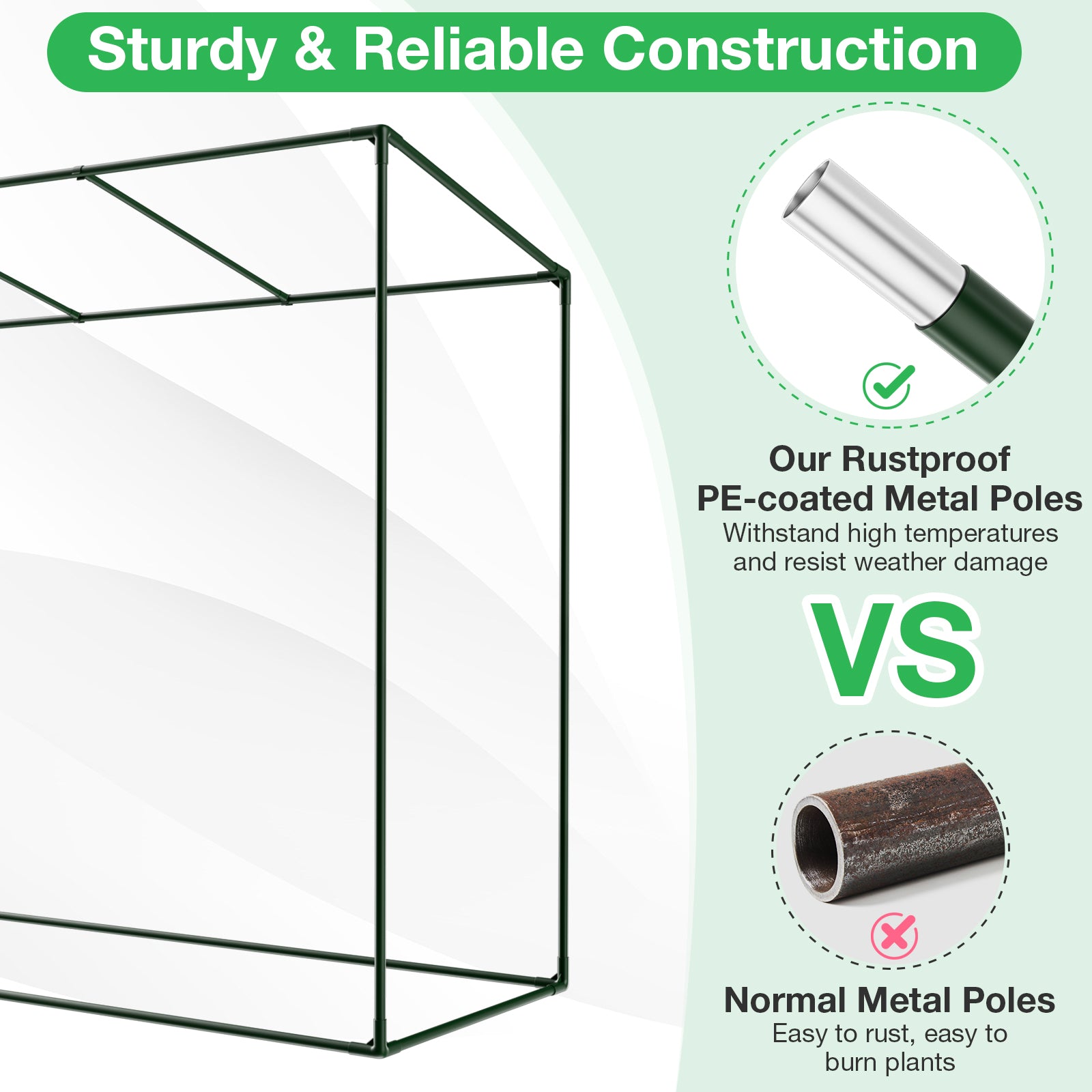 Outdoor Portable Walk-in Greenhouse with PE Cover Heavy-Duty Metal Frame Roll-up Zipper Door, Green Greenhouses   at Gallery Canada