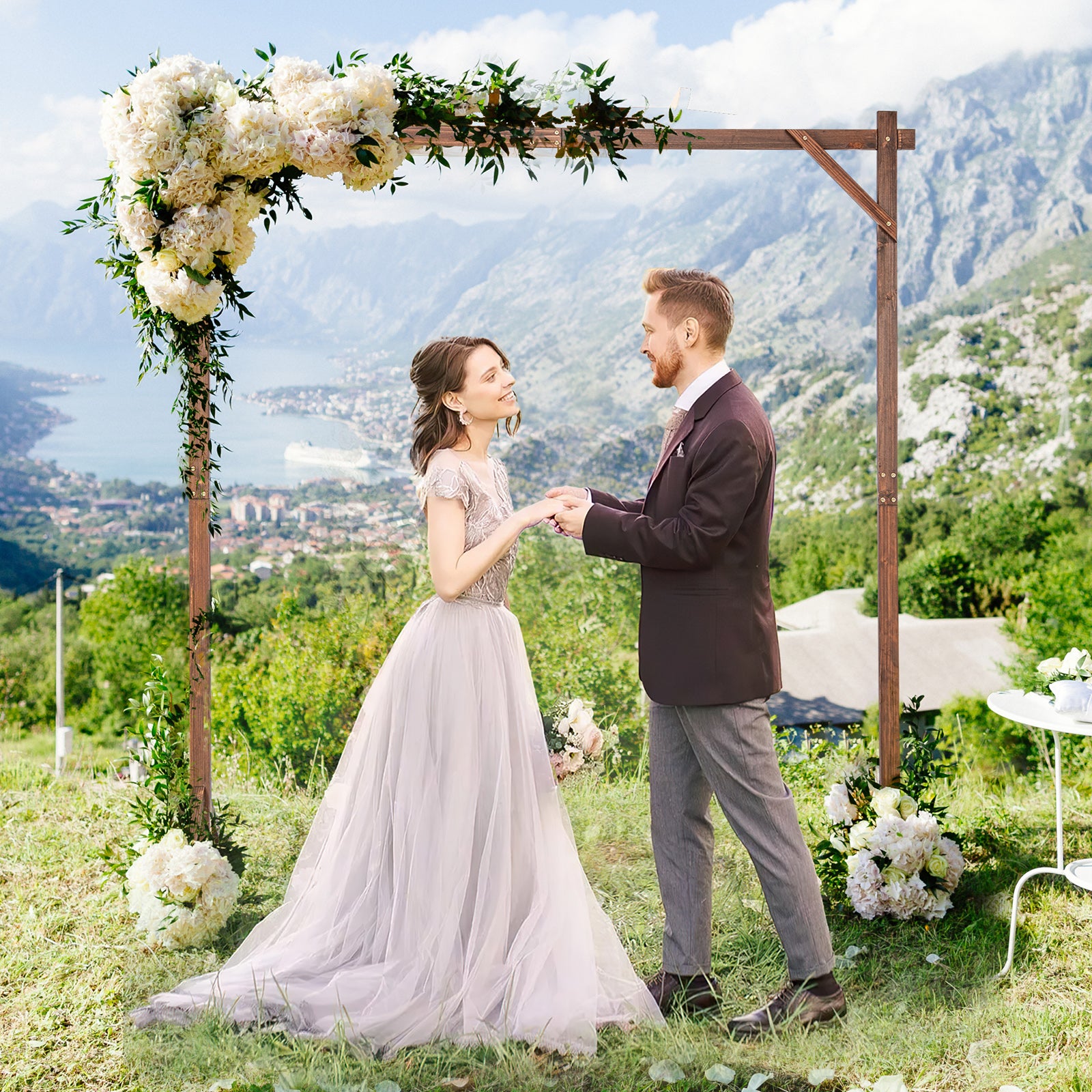 Wooden Wedding Arch Solid Wood Arbor Backdrop Stand for Wedding Ceremony-Square Outdoor Decor   at Gallery Canada