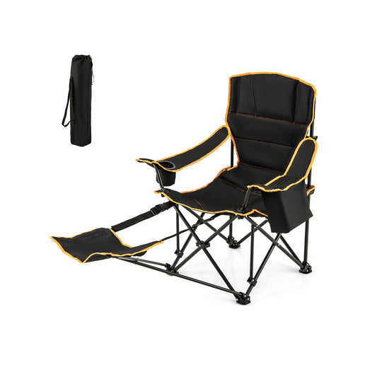 Folding Camping Chair with Footrest Camping Lounge Chair with Carry Bag, Black - Gallery Canada